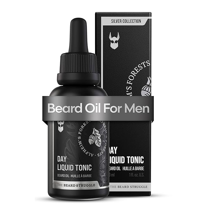 The Beard Struggle - Day Liquid Tonic Beard Oil - Silver Collection (Alfheim's Forests) - Beard Oil for Men - Moisturize, Softens Hair, Reduces Itch - Day Time Beard Growth Oil (1 Fl oz)