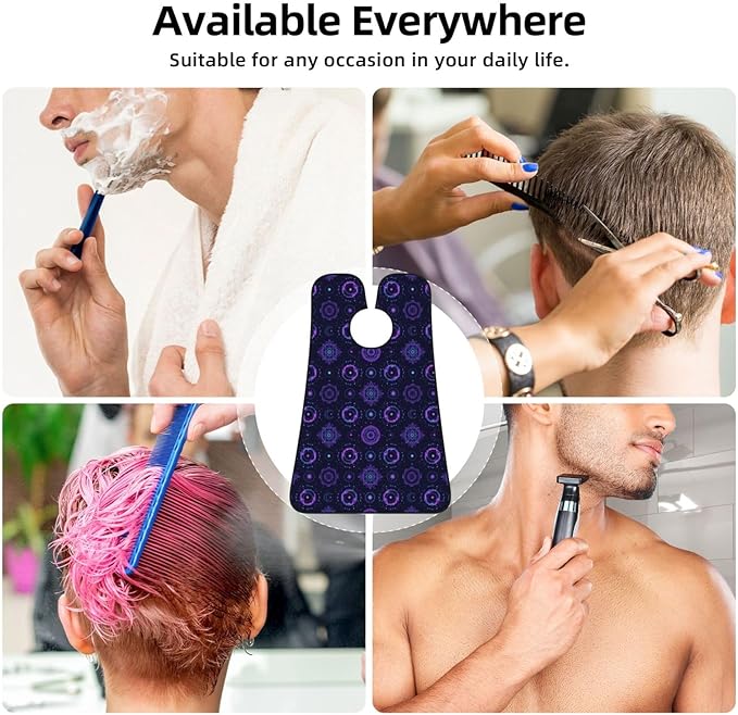 Professional Beard Bib, Non-Stick Hair Catcher Apron Waterproof, Shaving Grooming Essential for Men Dad, Sacred Geometric Symbols Sun Moon Trippy Purple Shave Bib