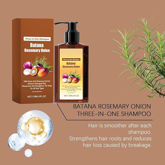 3-in-1 Nourishing Conditioning Shampoo, Hair Growth Shampoo with Rosemary, Batana, Onion for Men & Women Reduce Hair Loss (1pcs)