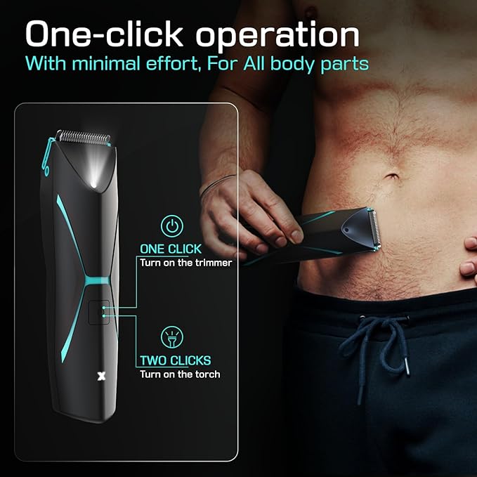 Brightman Electric Body Hair Trimmer for Men – Waterproof Cordless Groomer with Ceramic Blades LED Light & 120-Min Runtime for Chest Groin Armpits Legs & Travel