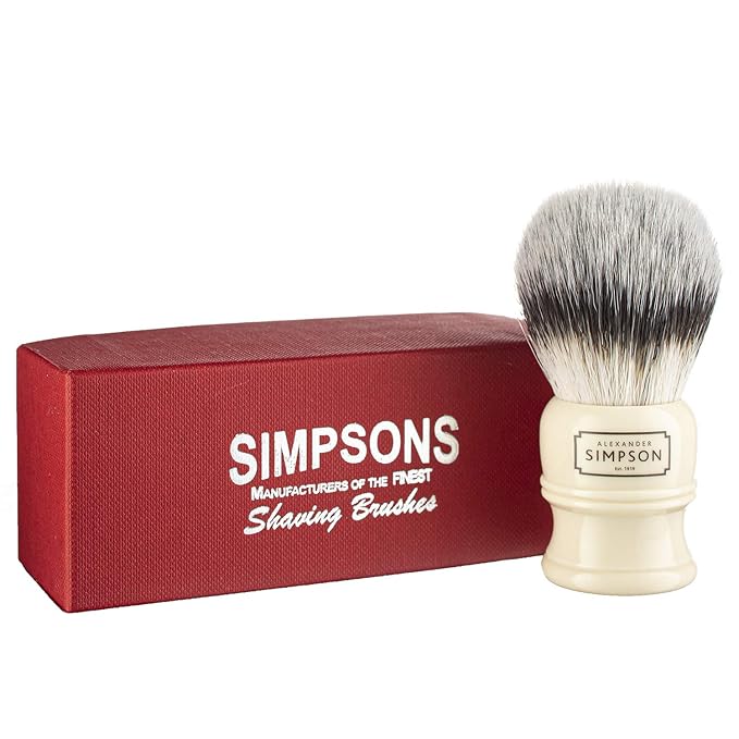 Alexander Simpsons Trafalgar 3 Shaving Brush - T3 Synthetic High Density Fibre Faux Handle Ivory - Simpson Shaving Brushes - Wet Shave Deluxe Thick & Luxurious Lather Dense Extra Soft Bristles