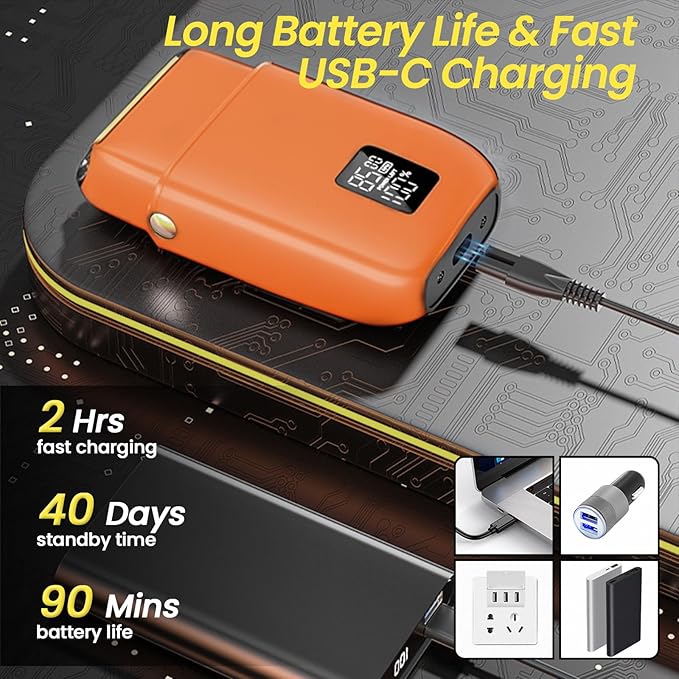 Electric Foil Shavers for Men, 3 Speed Electric Razor for Men, High Speed Dual Floating Blades, IPX7 Waterproof Wet & Dry, LED Display, USB Type C Charging, Foil Razor for Face/Beard/Head (Orange)