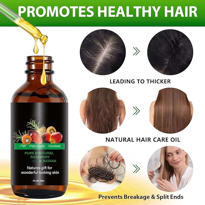 Batana Oil & Rosemary Hair Growth Treatment - Reduces Hair Loss & Stimulates Follicles, Scalp with Argan Oil - Women Men (1 Pcs)