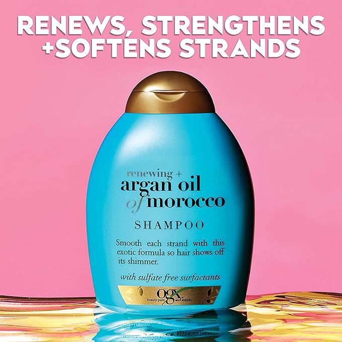OGX Renewing and Cold-Pressed Argan Oil of Morocco Hydrating Shampoo, to Help Moisturize, Soften & Strengthen Hair, Paraben & Sulfate Free Surfactants, Floral, 52 Oz, Pack of 4