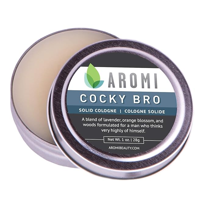Aromi Solid Cologne | Sandalwood, Mint, Lavender, and Woods Fragrance for Men, Wax-Based Scent, Gift, Travel, Vegan, Handmade (Cocky Bro)