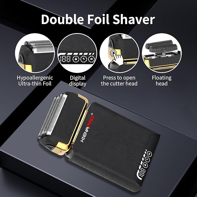 HIENA PRO Electric Razor for Men, Rechargeable Beard Trimmer, Cordless Professional Foil Shaver with USB, Facial Shaving and Hair Removal, Gifts for Men