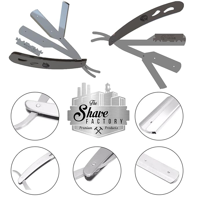 The Shave Factory Straight Edge Razor Kit - with Single Stainless Steel razors for men from (Matte, Derby Professional Single Edge)