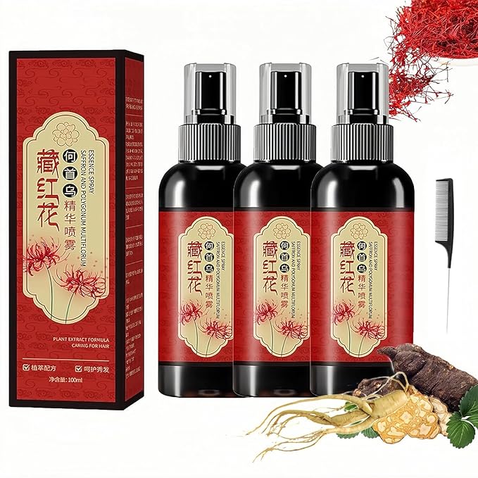 Saffron Essence Spray, Herbal Extracts Hair Serum,Lost Strengthen Hair Root, Non-Frizzy, Prevent Gray Hair (3 Pcs)
