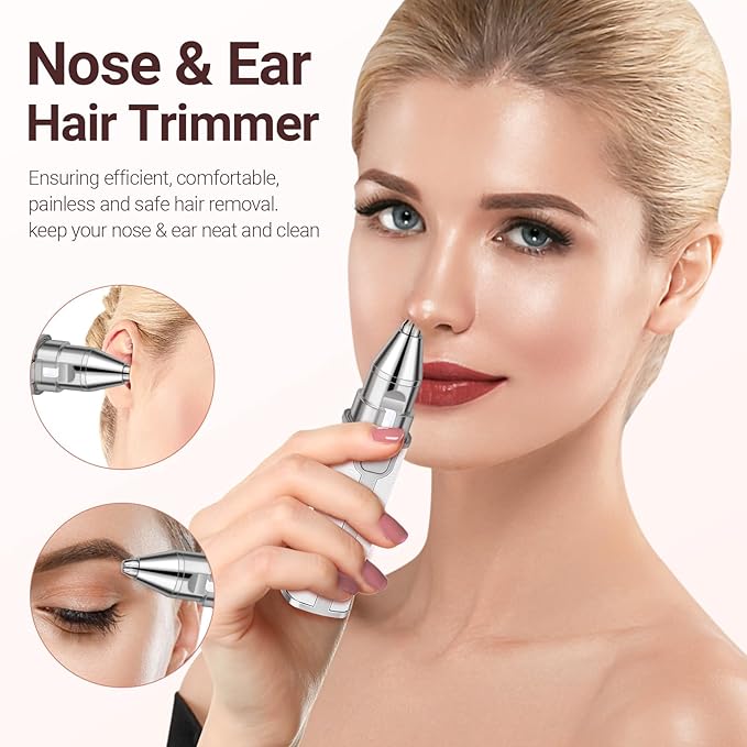 Facial Hair Removal for Women: 2-in-1 Rechargeable Nose Hair & Eyebrow Trimmer, Face Shaver with Built-in LED Light for Removing Chin, Upper and Lower Lip Area Peach Fuzz