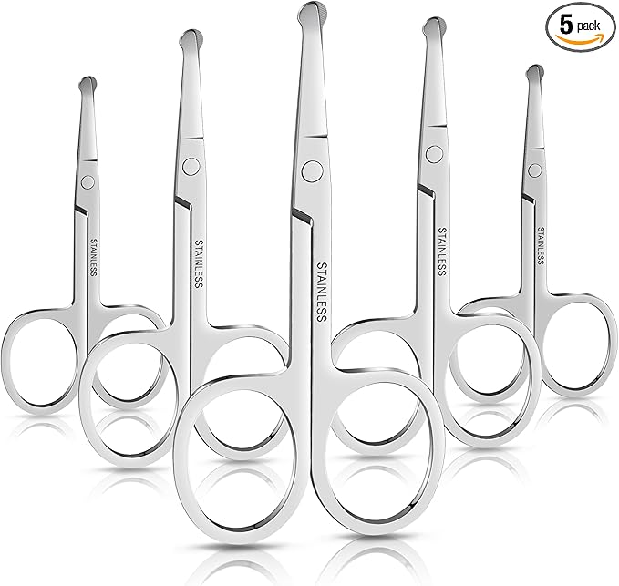 5-Piece Men's Safety Rounded Tip Small Scissors - Professional Stainless Steel Trimming Scissors for Mustache, Nose, Beard, Eyebrows, Eyelashes, and Ear Hair Cutting