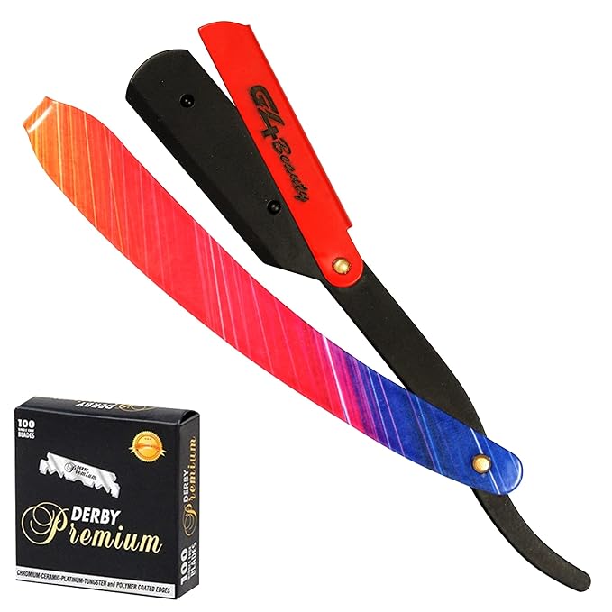 G4 Stainless Steel Straight Edge Barber Shaving Razor Blade for Close Shaving Men Replaceable Blades (Rainbow)