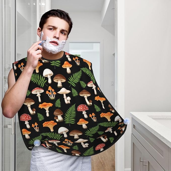Beard Hair Catcher Bib, Waterproof Non-Stick Grooming Apron for Shaving Trimming, Perfect for Men Dad, Autumn Fall Leaf Mushroom Shave Bib