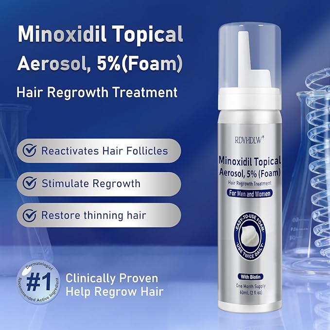 5% Minoxidil Foam for Men and Women Hair Growth, Minoxidil for Men Foam for Hair and Beard, Hair Regrowth Treatment Helps Regrow Hair Loss & Thinning (7pcs, 14.77oz, 7 Month Supply)