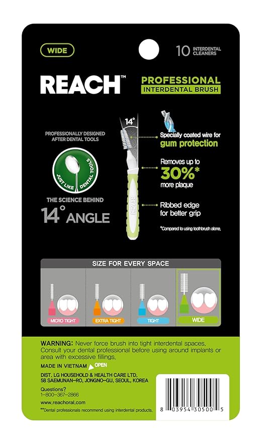 Reach Interdental Brush Cleaners, 1.3mm, Wide, Sensitive Gum Protection, Plaque Remover for Teeth, Braces Flossers, Braces Brush, Dental Toothbrushes, Oral Care, 1 Pack, 10 Count