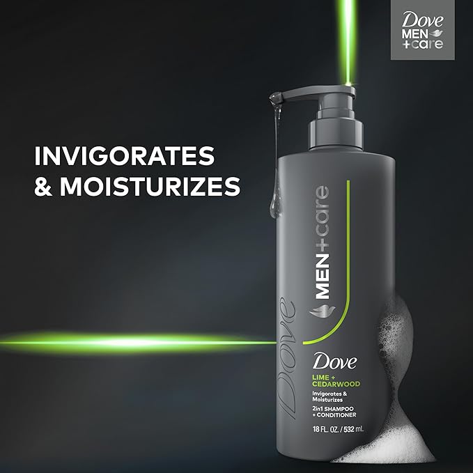 DOVE MEN + CARE Shampoo 1 count Lime & Cedar for Real Hair that Powers Up Hair Strength, with Invigorating & Moisturizing Results, 18 Fl oz