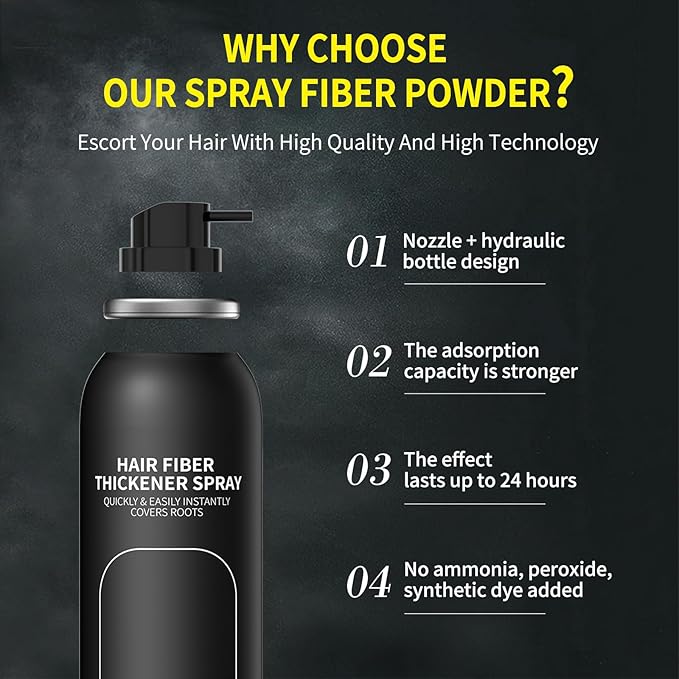 Sevich Hair Fiber Spray for Thinning Hair - Black Hair Building Fibers Instant Thickening for Men & Women, Waterproof & Sweatproof Root Touch Up Spray, 120ml (Black)