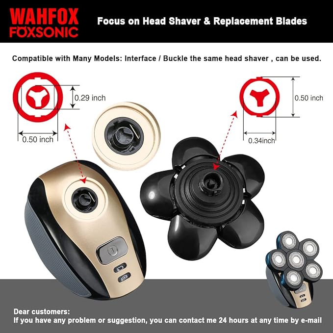 Universal 6 Blade Replacement Heads for Mainstream Shaver Brands, Bald Shaver Replacement Heads with Blade Cover (Black)