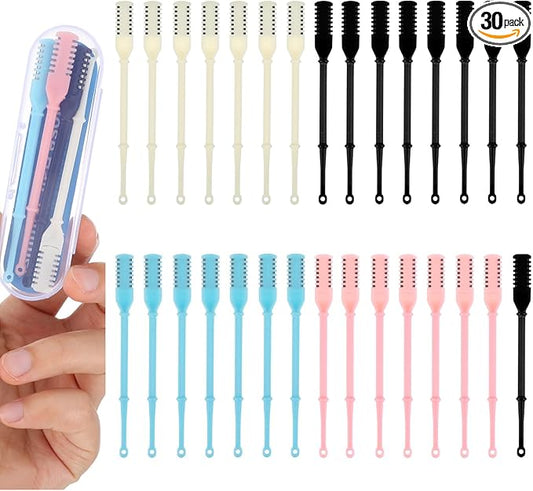 30Pcs Manual Nose Hair Trimmer - Rotating Nasal Hair Razor Cutter with Storage Box for Women and Men Double Sided Nose Hairs Cleaner Portable Nostril Remover Tools (Blue/White/Pink/Black)