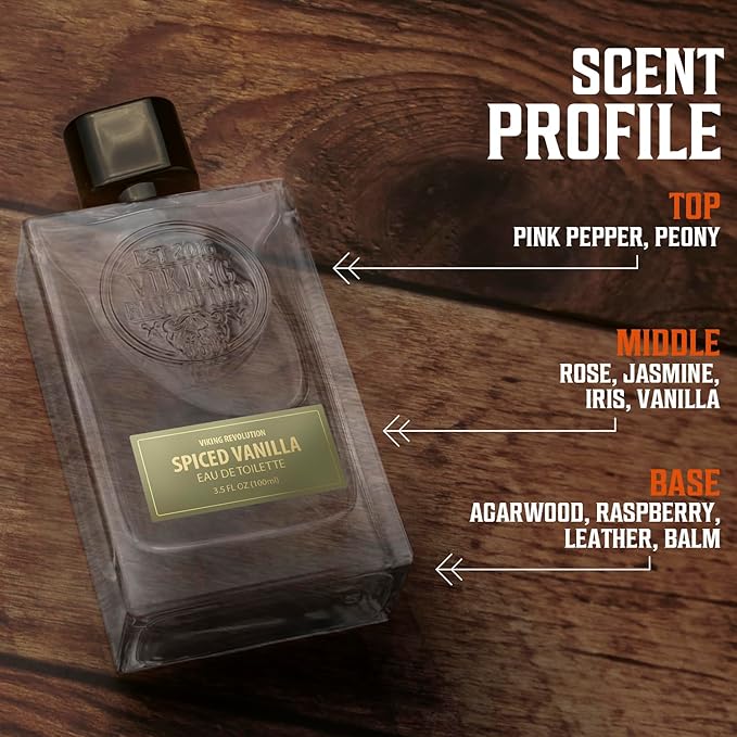 Viking Revolution Spiced Vanilla Cologne for Men - Aromatic Mens Cologne Spray Eau de Toilette - Alluring Perfume for Men with Notes of Peony, Agarwood, Leather and Iris - Gifts for Men 3.5 Fl Oz