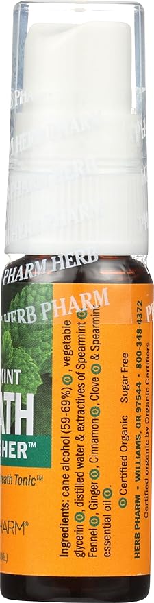 Herb Pharm Breath Refresher Certified Organic Herbal Fresh Breath Spray with Spearmint Essential Oil - 1/2 Ounce