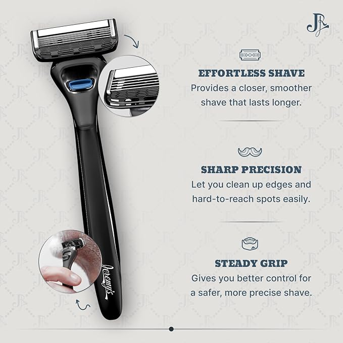 Jeremy's Razors for Men - Precision 5 Razor Blade Refills - 8 Cartridges (Fits All 2nd Gen Jeremy's Handles) - Precision Trimmer, Stainless Steel Design, Lubricating Strip - Men's Shaving Blades