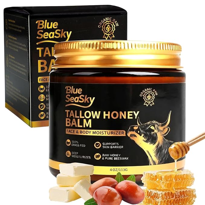Organic Beef Tallow for Skin Grass-Fed Tallow Balm with Raw Wild & Honey Tallow Moisturizer for Eczema & Rosacea，Non-Comedogenic,Beef Tallow for Face Dry Sensitive Skin,4oz-Unscented- Jojoba Oil