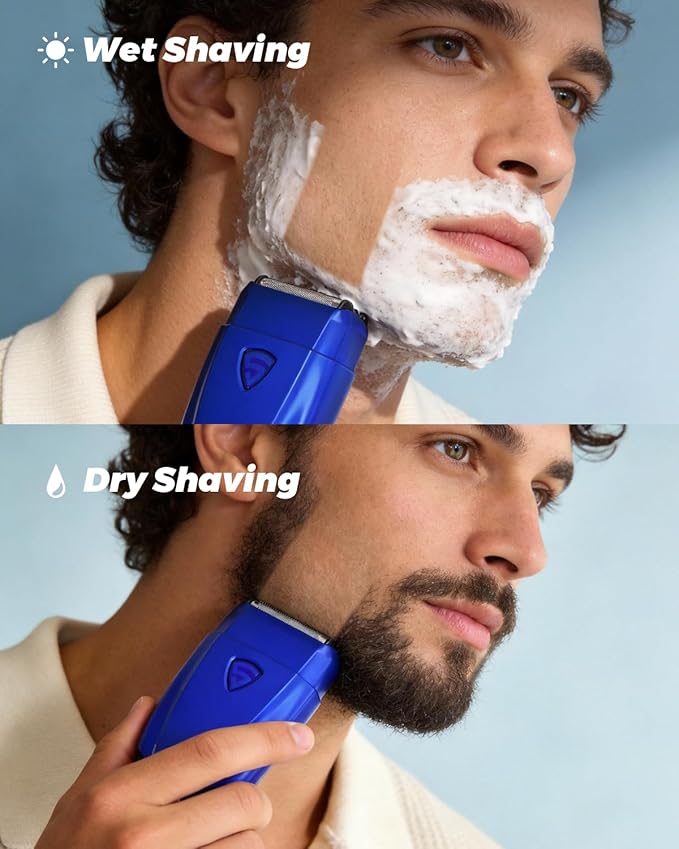 SKYWILL Electric Foil Shaver for Men, Wet & Dry Electric Shaver with 3 Floating Blades, Built-in Mirror Cap, USB-C Fast Charge, IPX7 Waterproof Portable Shaver for Travel & Home Use (Blue)
