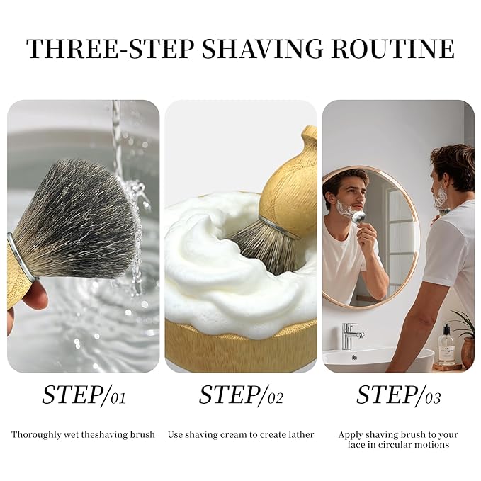 Shaving Brush Set, Pure Badger Shave Brush & Bamboo Bowl with 2 in1 Shaving Stand,Complete Men's Wet Shaving Kit, Eco-Friendly Bamboo Handle, Lathering Bowl & Razor Stand (Horizontal/Hanging)