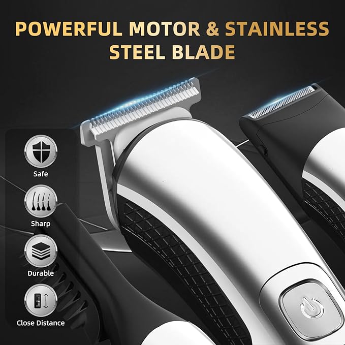 Beard Trimmer for Men, 20 Length Settings, Waterproof Electric Razor for Men with A Razor Stand, Hair Trimmer, Nose Hair Trimmer, Cordless Hair Clippers, All-in-One Grooming Kit