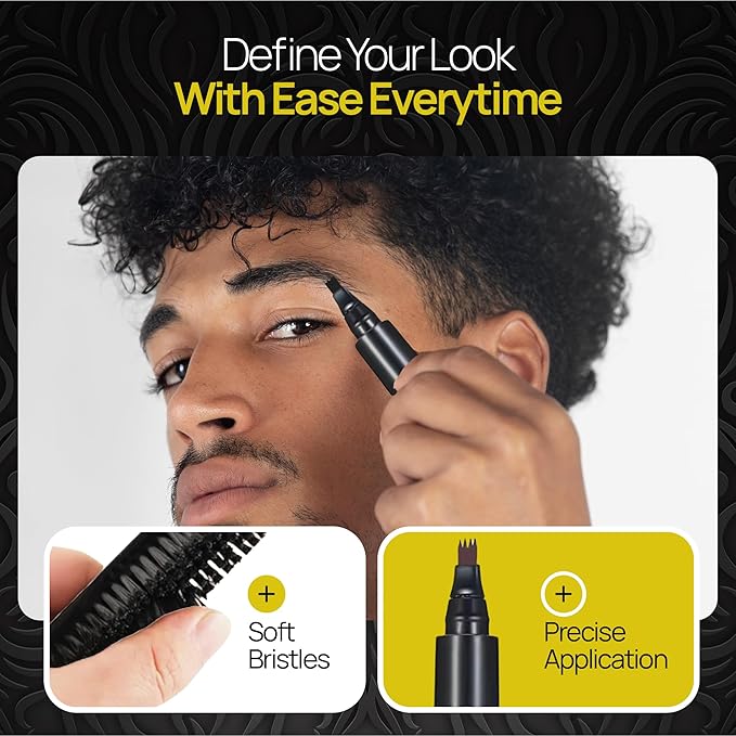 Beard Filler Pen (4-Tip) - Dark Brown Beard Pencil Filler for Men Waterproof Patchy Beard Solution - Beard Filler Kit Long Lasting Beard Filling Pen with Brush