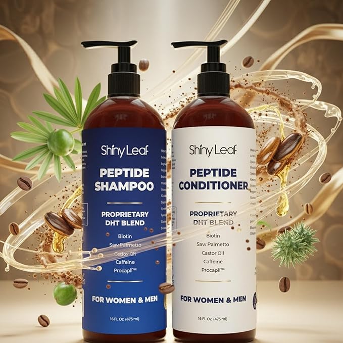 Anti-Thinning Peptide Shampoo And Conditioner – Sulfate Free Thickening Hair Fromula With Biotin, Caffeine & Saw Palmetto Made In USA For Women & Men, Safe For Color-Treated Hair, 16 fl.oz Each