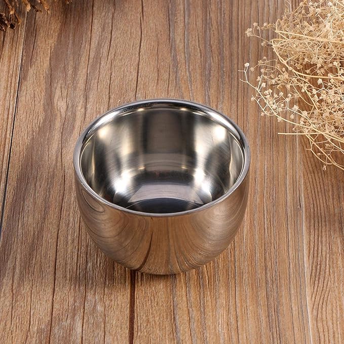 Agatige Shaving Bowl for Men, Double Layer Stainless Steel Shaving Lather Dish Soap Bowl Accessories for Barber Shops, Home, Business or Travel Use