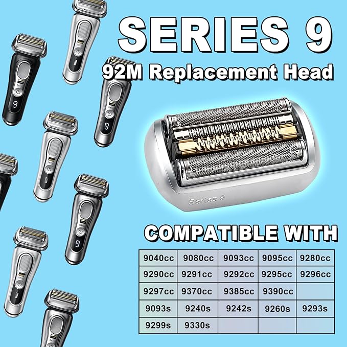 92M Series 9 Electric Replacement Shaver Head Accessories Series 9 Electric Shaver blade Compatible with Braun Series 9 9290cc, 9291cc, 9370cc, 9293s, 9385cc, 9390cc, 9330s, 9296cc (Upgraded ver.)