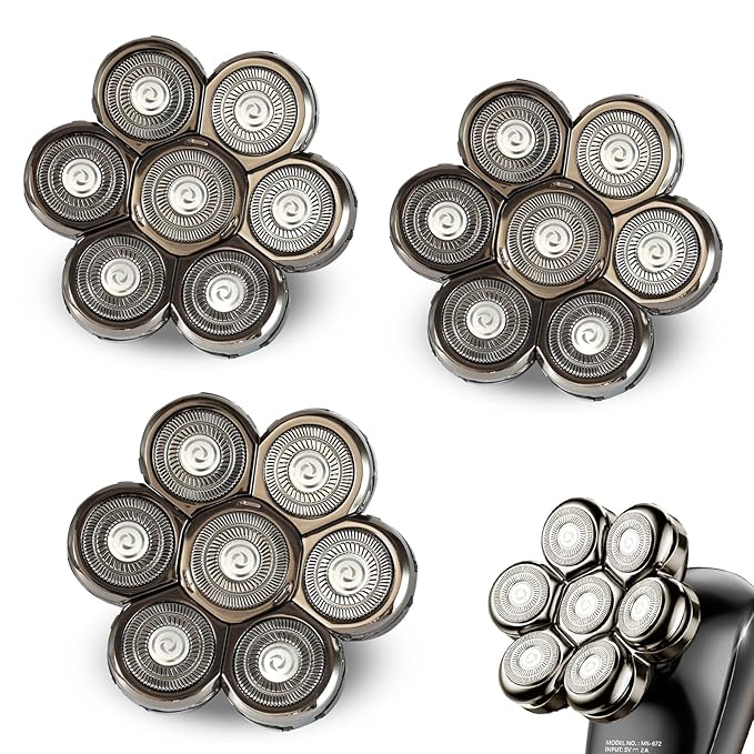 3 Pack 7D Blade Floating Replacement Heads for SHPAVER and Other Brand Head Shaver, Stainless Steel 7D Rotary Blades for Bald Men Rotary Shavers.