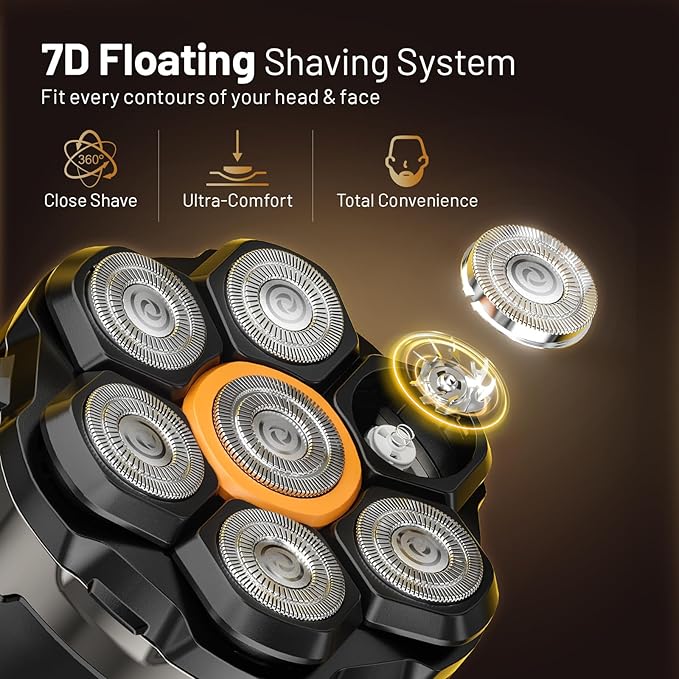 Head Shaver for Bald Men: 7D Electric Bald Razor -Wet Dry Shaving - Professional Grooming Kit for Balder with Type-C Charge - Detachable Head Shavers for Scalp/Face/Beard