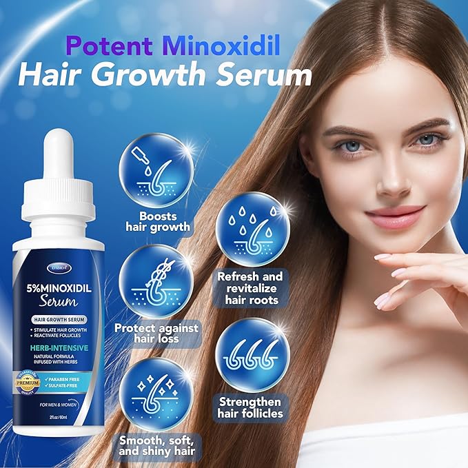 5% Minoxidil Hair Growth for Men and Women: Extra Strength Minoxidil and Biotin Beard Regrowth Serum for Thinning Hair Loss to Grow Thicker Fuller Hair 60ml 4 Bottles