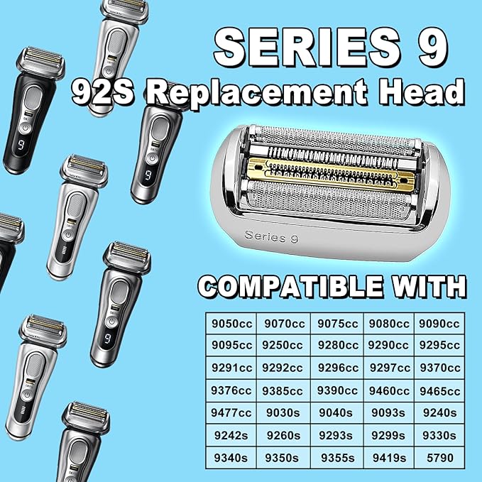 New Series 9 92S Electric Replacement Shaver Head Accessories Series 9 Electric Shaver blade Compatible with Braun Series 9 9290cc, 9291cc, 9370cc, 9293s, 9385cc, 9390cc, 9330s, 9296cc (Upgraded