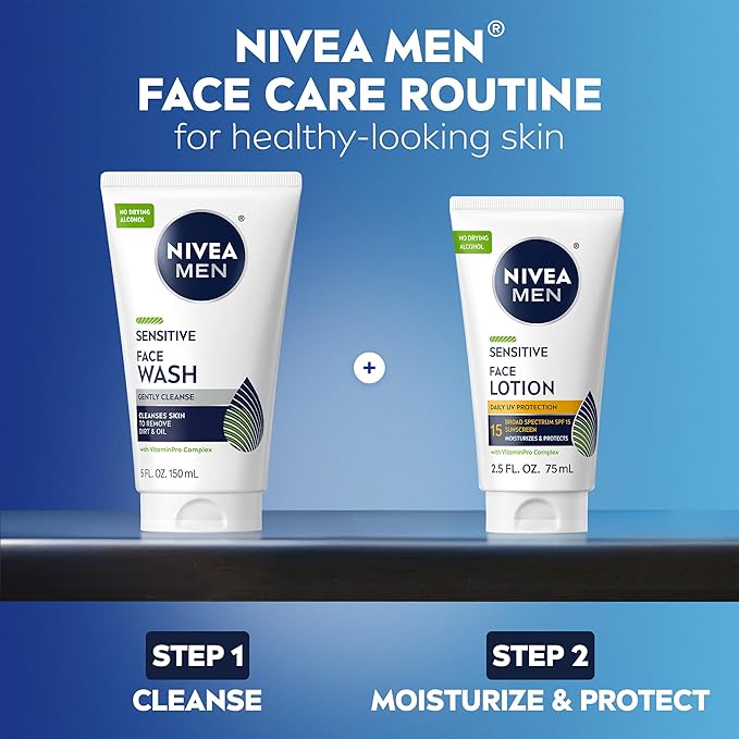 NIVEA MEN Sensitive Face Wash with Vitamin E and Chamomile Extract, No Drying Alcohol, Gentle Face Wash for Men with Sensitive Skin, 5 Fl Oz Tube