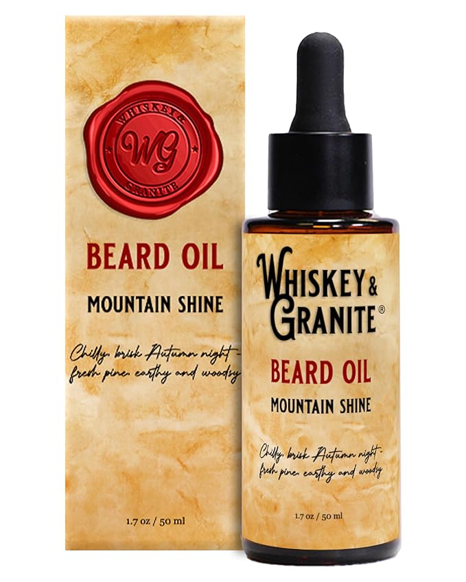 Whiskey & Granite Beard Oil – Made in USA - 100% Natural Beard Conditioner, 1.7 oz (Mountain Shine)