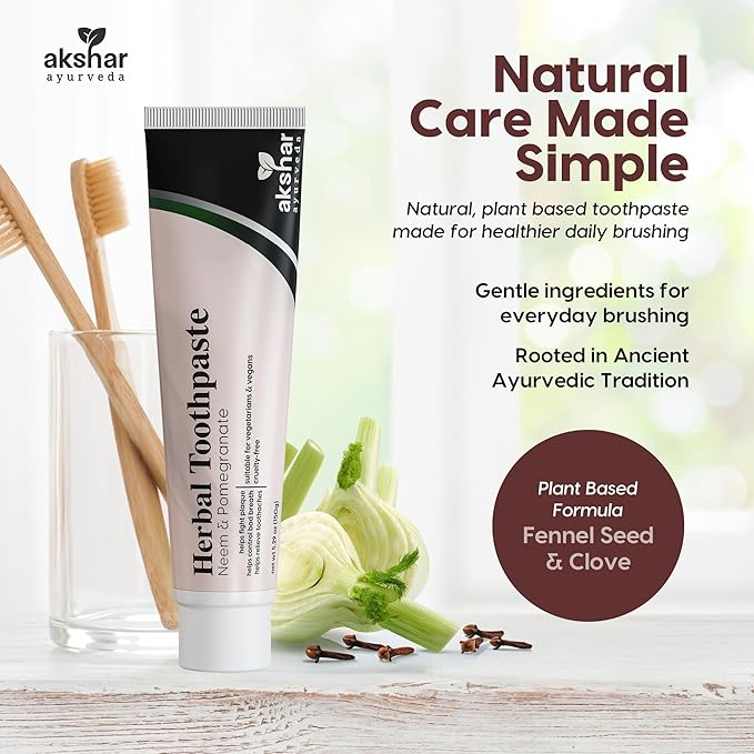 AKSHAR Ayurveda Herbal Ayurvedic Natural Toothpaste – Fluoride Free Toothpaste for Kids & Adults – Fennel Seed & Clove Flavor – Cruelty Free, Vegan, Vegetarian, Anti-Plaque Tooth Paste (5.29 oz)