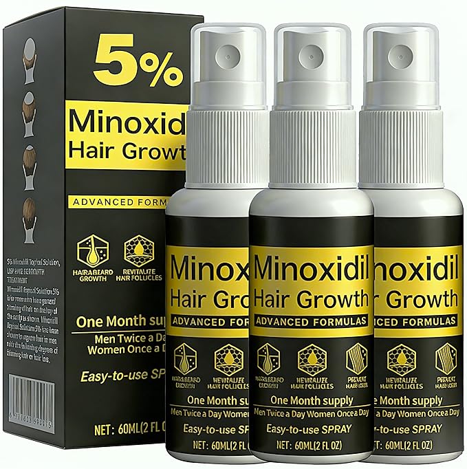 5% Minoxidil for Men & Women, Minoxidil Hair Growth for Women,Hair Growth Treatment for Thicker Longer -Advanced Formula Hair Regrowth Spray and Topical Solution for Thinning Hair and Beard 3 pack