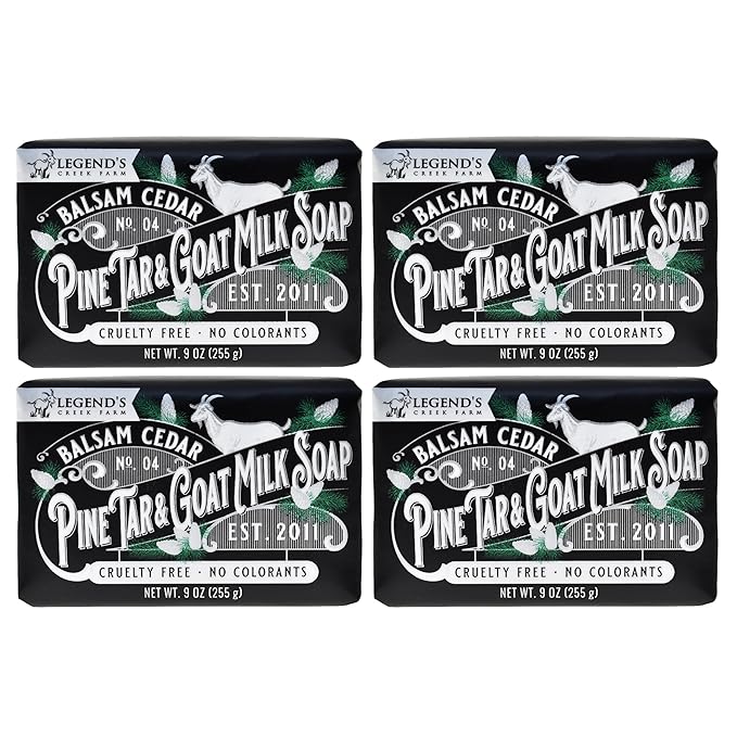 Legend's Creek Farm Goat Milk Soap - Triple Milled Moisturizing Bar for Hands and Body - 9 Oz Creamy Lather, Nourishing, Natural Soap for Sensitive Skin (Balsam Cedar & Pine Tar, Pack of 4)