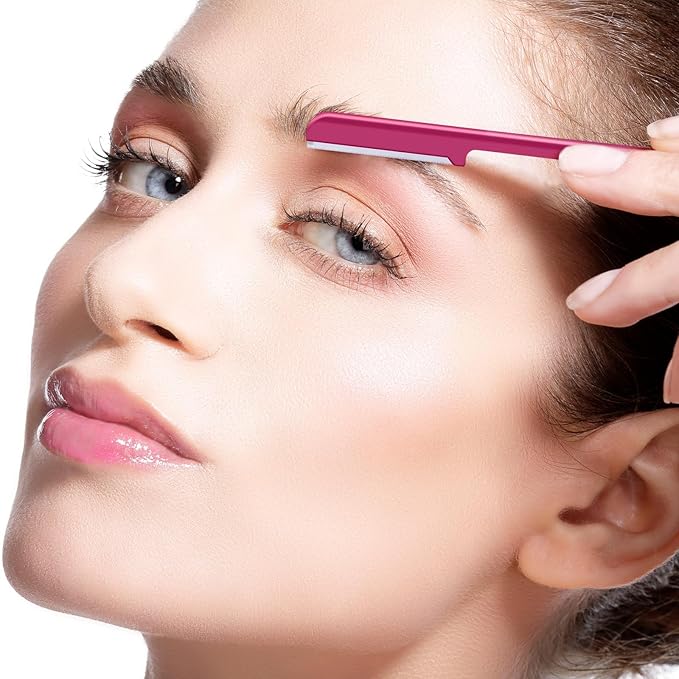 10 Pieces Eyebrow Razor for Women Facial Shaver Razor Brow Shaper Eyebrow Trimmer Dermaplaner Shaping Tool with Cover (Rose Red)