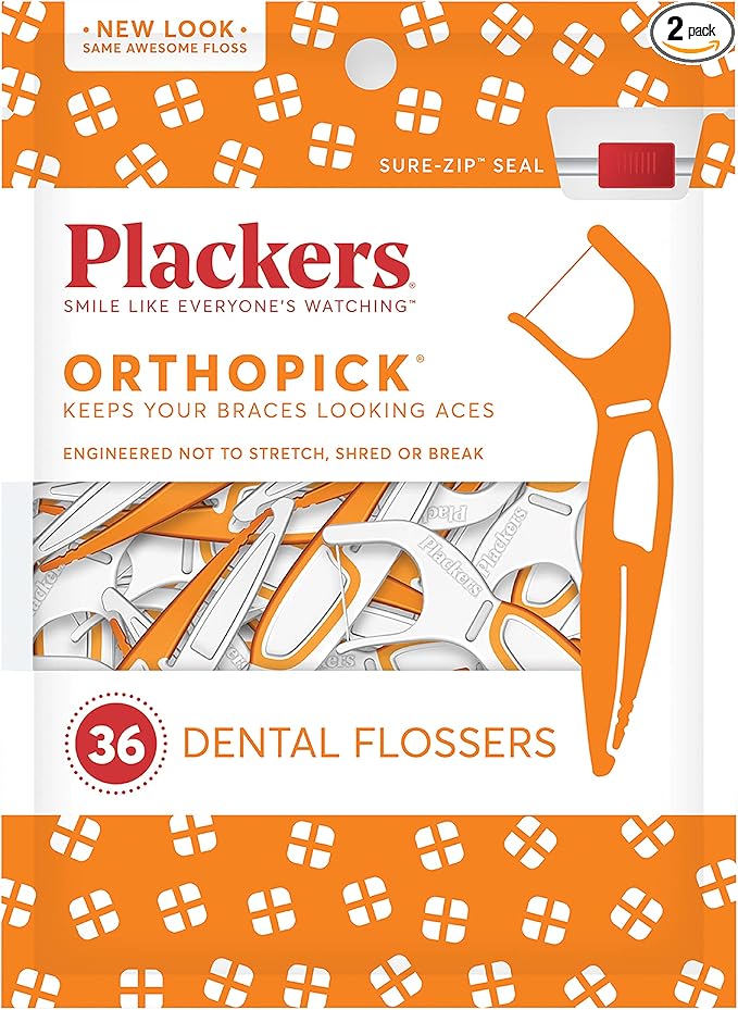 Plackers Orthopick Flosser for Braces, 24 Count (Pack of 2)