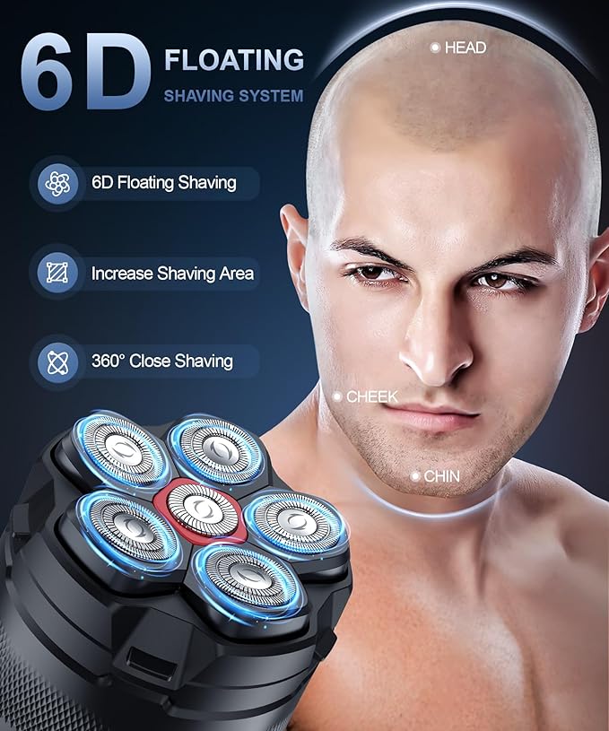 Head Shavers for Bald Men, 10000 RPM High-Speed 6D Magnetic Razor, IPX8 Waterproof Wet/Dry Shaving, Hypoallergenic Blades, LED Display & Storage Case, Licorice Black