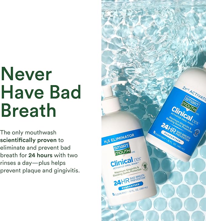 SmartMouth Clinical DDS 2-Bottle Activated Mouthwash with Pumps - Gum Health Support for Adults - 12-Hour Fresh Breath Mouthwash - Clean Mint Flavor, 32 fl oz (16 fl oz per Bottle)