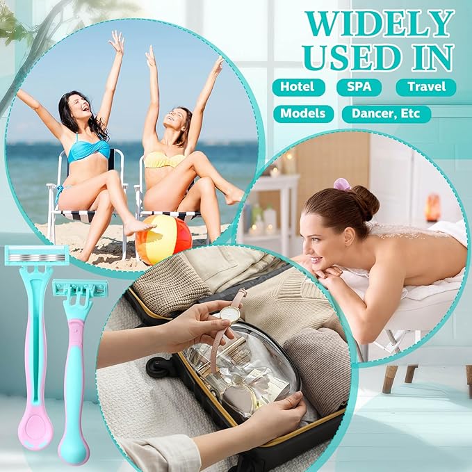 Lasnten 36 Pcs Women's Disposable Razors Bulk Three-blade Sensitive Skin Razor for a Close and Comfortable Shave for Travel Spa Gym Donation Etc