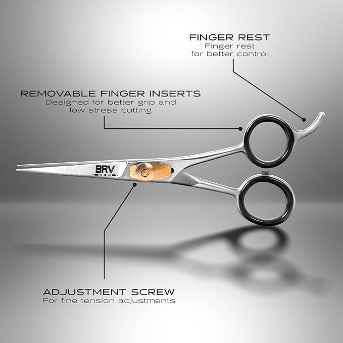 BRV MEN Beard & Mustache Scissors - 5" - High Carbon Stainless Steel - Razor Sharp Facial Hair Trimming Shears - RIGHT HANDED, Silver