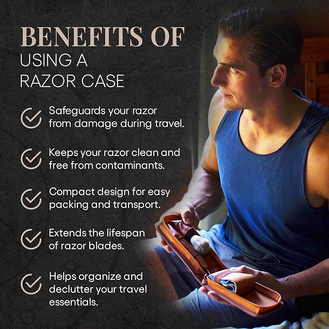 Razor Travel Case - Safety Razor Case, Straight Razor Case, Disposable Razor Case, Elegant Travel Razor Case For Your Razor & Brush, Keeps Razor & Brush Clean, Travel In Style, Great Gift (Brown)