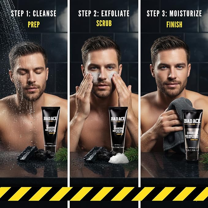 BAD ACE Daily Men's Face Moisturizer for Oily Skin, Premium Korean Skin Care Hydrating Facial Cream, Charcoal Face Lotion with Natural Extracts, Men’s Skin Care, Summit Rain, 3 oz